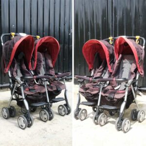 双人婴儿车带蚊帐的双胞胎婴儿推车，Combi 品牌，360 度车轮