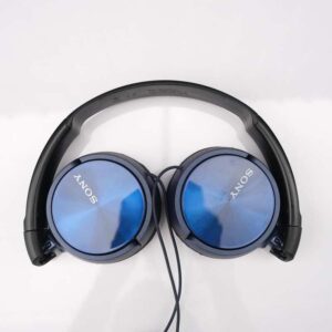 头戴式耳机，品牌 Sony，型号 MDR ZX310AP 系列带麦克风平衡声音耳机 - 蓝色和红色