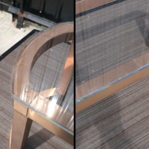 展示架，展示桌（小），玻璃台面，玫瑰金不锈钢框架。