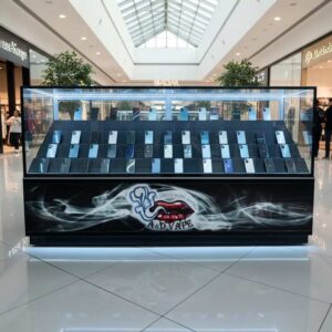 珠宝柜、玻璃柜展示产品电话展示柜黑色滑动玻璃门
