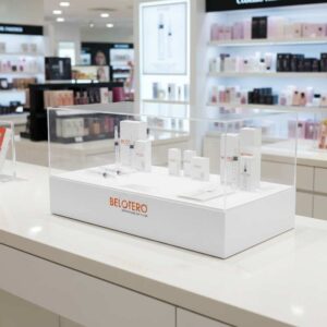 透明亚克力产品展示架，白色木框，宽水平。