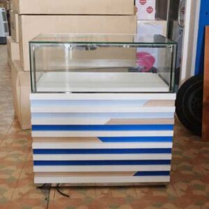 珠宝柜、带抽屉玻璃制品展示柜白色-棕色-蓝色 *无钥匙