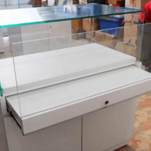 珠宝柜、带抽屉玻璃制品展示柜白色-棕色-蓝色 *无钥匙