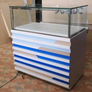 珠宝柜、带抽屉玻璃制品展示柜白色-棕色-蓝色 *无钥匙