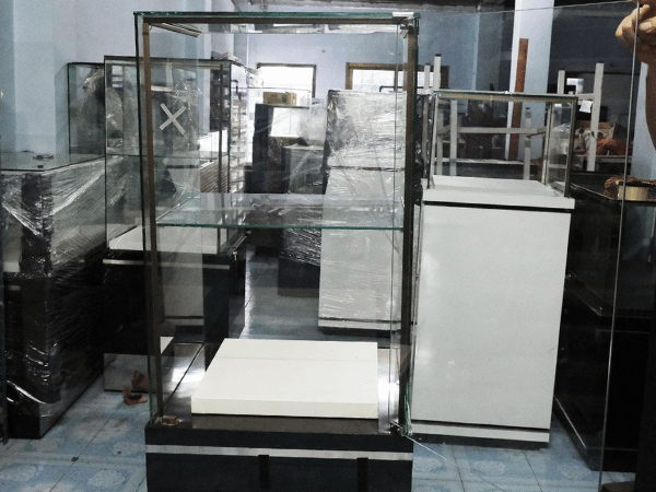 珠宝柜玻璃制品展示柜高大黑色玻璃门打开*无钥匙