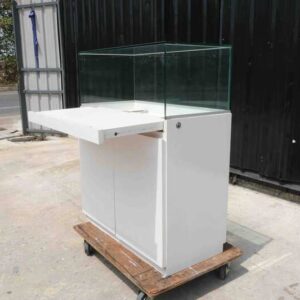珠宝柜，玻璃展示柜，玻璃制品展示柜，木框，白色，2门开。