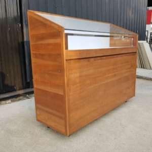 玻璃展示柜，2 个抽屉，柚木，棕色