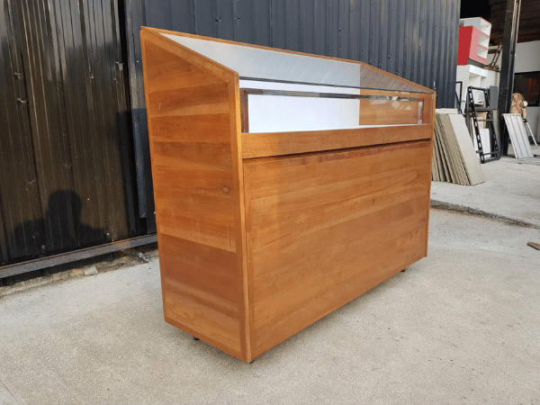 玻璃展示柜，2 个抽屉，柚木，棕色