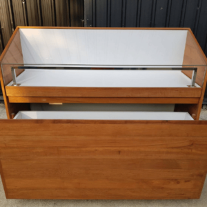 玻璃展示柜，2 个抽屉，柚木，棕色