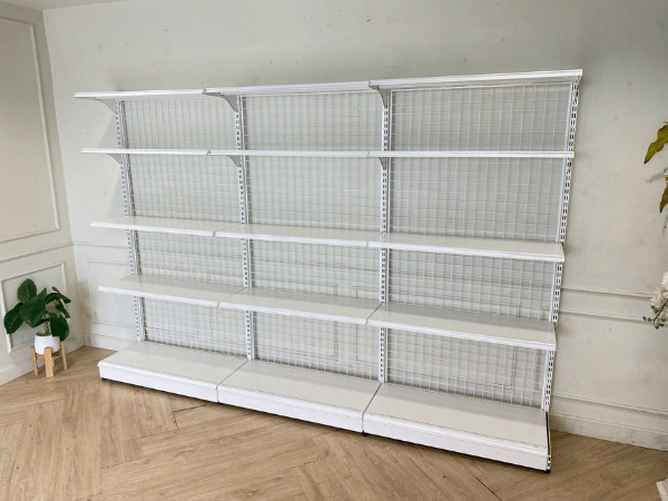 5个产品货架，白色钢架