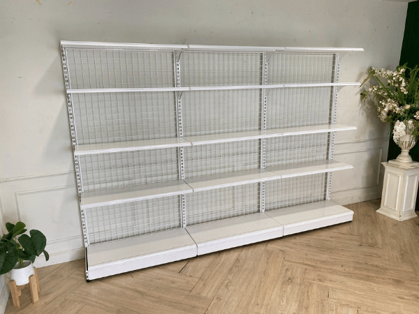 5个产品货架，白色钢架