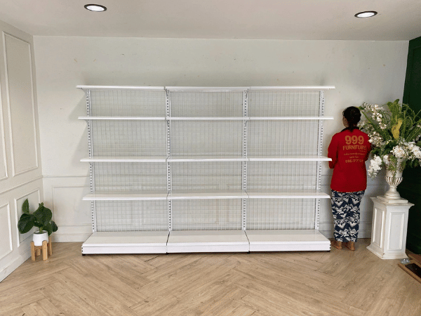 5个产品货架，白色钢架