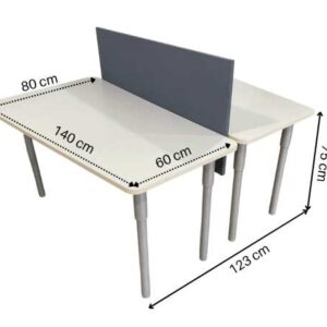 2 座工作桌，钢腿，木质桌面，带 140 厘米隔板。