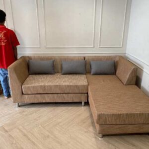 左角 L 型沙发，2 个座位，布艺坐垫，棕色 * 全新，从未使用过
