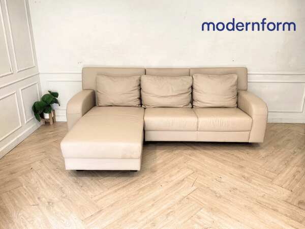 3 座 L 型转角沙发，皮革靠垫，奶油色，Modernform 品牌