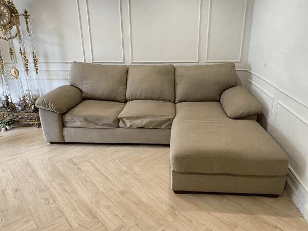 3 座 L 型转角沙发，布艺靠垫，木质框架，棕色