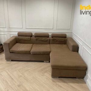 L型转角沙发，3个座位，布艺靠垫，棕色，索引品牌