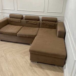 L型转角沙发，3个座位，布艺靠垫，棕色，索引品牌