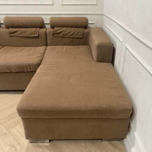 L型转角沙发，3个座位，布艺靠垫，棕色，索引品牌