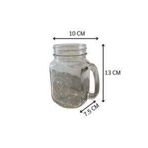 一套透明玻璃梅森罐，带把手，压印公鸡图案，Libbey 品牌。