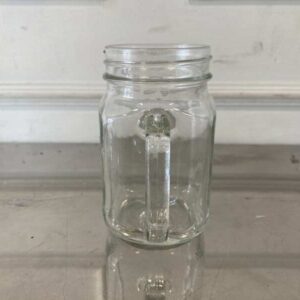 一套透明玻璃梅森罐，带把手，压印公鸡图案，Libbey 品牌。