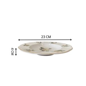 白色玫瑰图案金边陶瓷盘，优质陶瓷品牌，23 厘米。