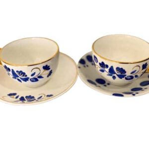 一套 4 个咖啡杯，花卉图案，蓝色