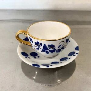 一套 4 个咖啡杯，花卉图案，蓝色