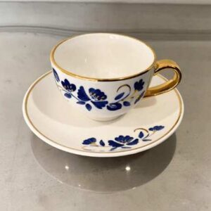 一套 4 个咖啡杯，花卉图案，蓝色