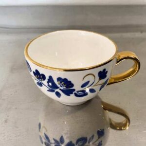 一套 4 个咖啡杯，花卉图案，蓝色