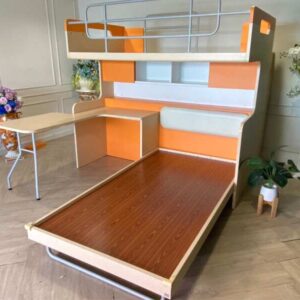 儿童双层床，尺寸 3.5 英尺，带储物梯，奶油橙色，SB FURNITURE 品牌。_7VNXU2DST1
