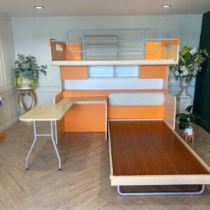 儿童双层床，尺寸 3.5 英尺，带储物梯，奶油橙色，SB FURNITURE 品牌。_7VNXU2DST1