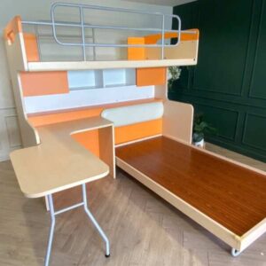 儿童双层床，尺寸 3.5 英尺，带储物梯，奶油橙色，SB FURNITURE 品牌。_7VNXU2DST1