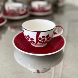 咖啡杯套装，花卉图案，红色
