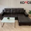 3 座 L 型转角沙发，黑色皮革靠垫，Koncept 品牌