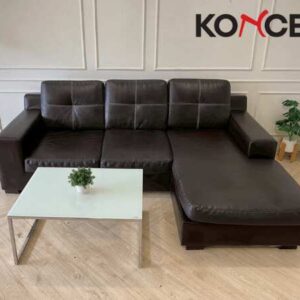3 座 L 型转角沙发，黑色皮革靠垫，Koncept 品牌