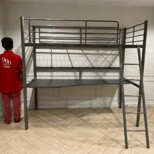 3 英尺双层床，带办公桌，钢架，灰色