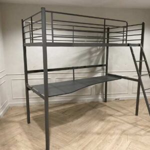 3 英尺双层床，带办公桌，钢架，灰色