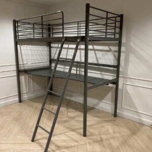 3 英尺双层床，带办公桌，钢架，灰色