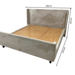 6英尺木质床，米色天鹅绒面料软包，S.B.FURNITURE品牌。