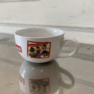 坎贝尔牌带把手陶瓷汤碗。