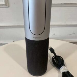 带麦克风和扬声器的黑色罗技会议网络摄像头