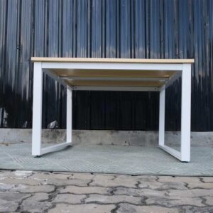 办公桌，4人座，木纹桌面，白钢腿，尺寸1.20米。_U997AHYH23