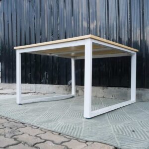 办公桌，4人座，木纹桌面，白钢腿，尺寸1.20米。_U997AHYH23