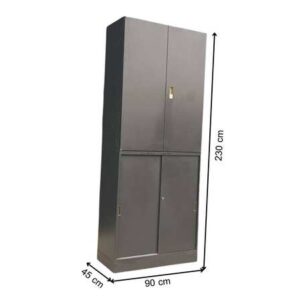 冈村牌双抽屉钢制文件柜，黑色，230厘米，带两个开门和两个推拉门