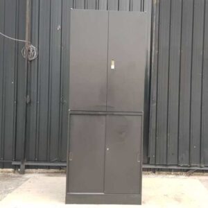 冈村牌双抽屉钢制文件柜,黑色,230厘米,带两个开门和两个推拉门