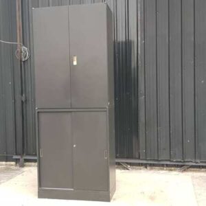 冈村牌双抽屉钢制文件柜，黑色，230厘米，带两个开门和两个推拉门