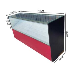 210厘米红黑色LED玻璃展示柜台，配白色阶梯式展示架及后方储物格