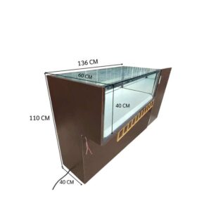 棕色玻璃展示柜，包含2个带铰链门的隔层、2个抽屉和1个储物格（无钥匙；所有隔层均可正常开启使用）。