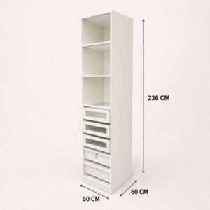 IKEA PAX 白色高柜，配备层板、玻璃抽屉及 LED 照明